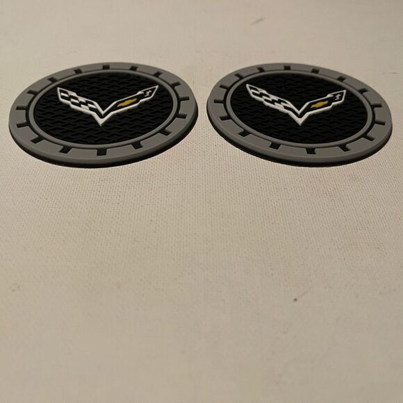 Corvette car cup Coasters in black and gray with logo Set of 2 NWT - Picture 2 of 3